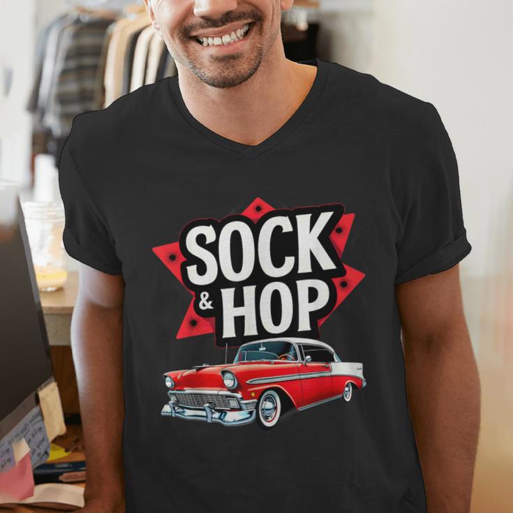 Nostalgia 1950s Sock Hop Dance Men's V-Neck T-Shirt Nostalgia 1950s Sock Hop Dance Men's V-Neck T-Shirt