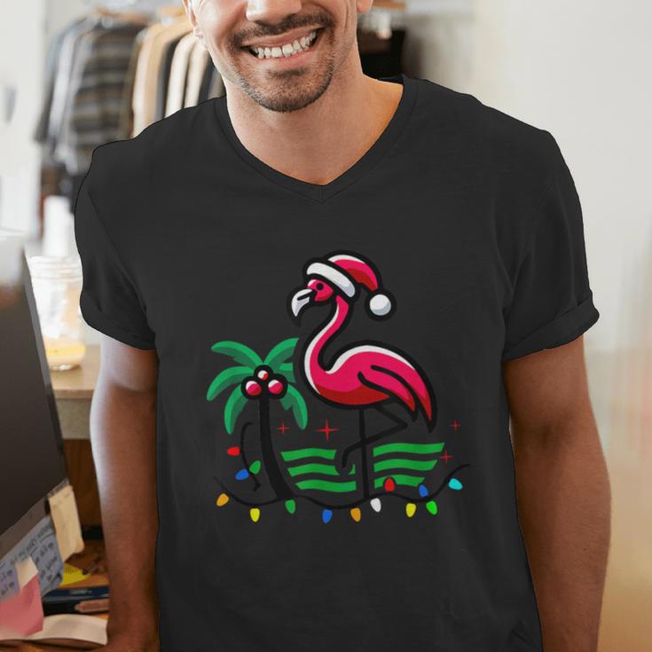 Nostalgia Holiday Tees -Adult Christmas Flamingo Small Short Sleeve Crew Neck Cotton Polyester Lightweight Ribbed Cuff Winter Men's V-Neck T-Shirt