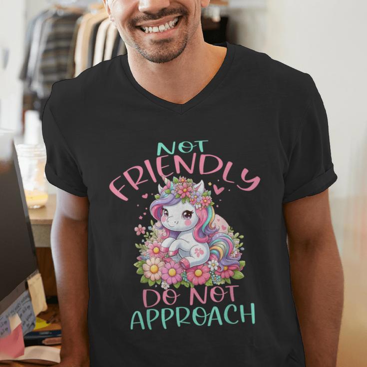 Not Friendly Do Not Approach Women & Girls Unicorn Cute Introvert & Humor Lovers For Women V-Neck Classic Fit Modern Short Sleeve Men's V-Neck T-Shirt