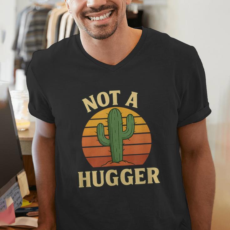 Not A Hugger Cactus Retro Sunset No Hugging Introvert Men's V-Neck T-Shirt Not A Hugger Cactus Retro Sunset No Hugging Introvert Men's V-Neck T-Shirt