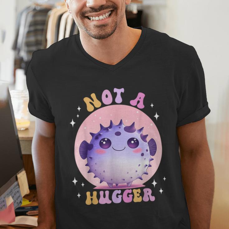 Not a Hugger Cute Pufferfish Autism Awareness Introverts Men's V-Neck T-Shirt