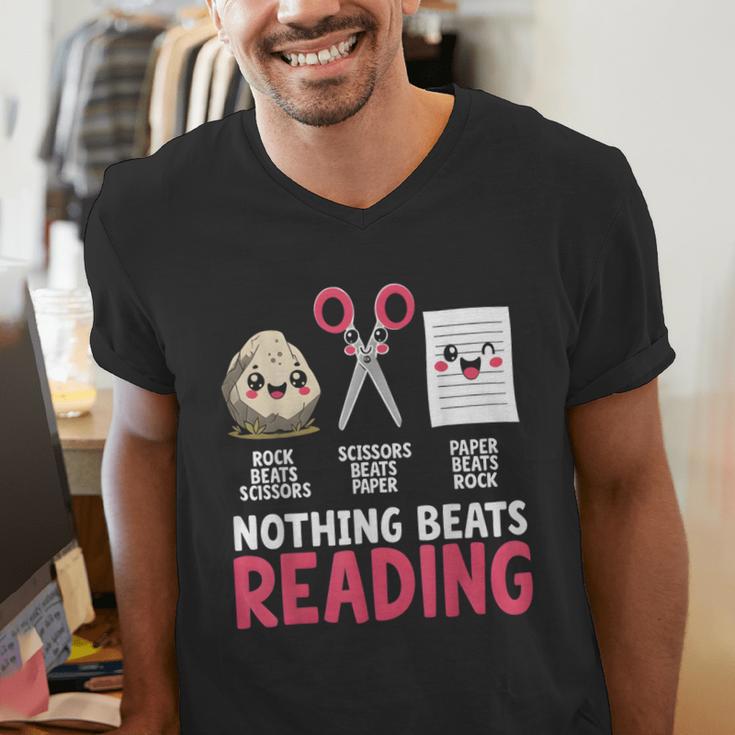 Nothing Beats Reading Rock Paper Scissors Book Lover Library Men's V-Neck T-Shirt