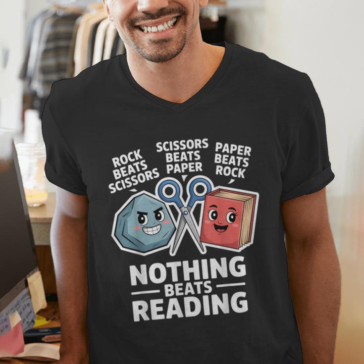 Nothing Beats Reading Rock Paper Scissors Book Lover Men's V-Neck T-Shirt