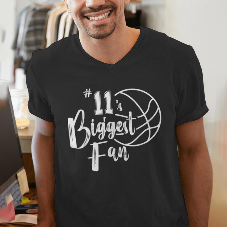 Number 11's Biggest Fan Shirt Basketball Player Mom Dad Men's V-Neck T-Shirt