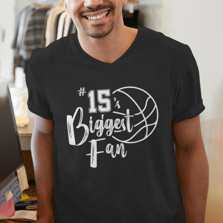 Number 15's Biggest Fan Shirt Basketball Player Mom Dad Men's V-Neck T-Shirt