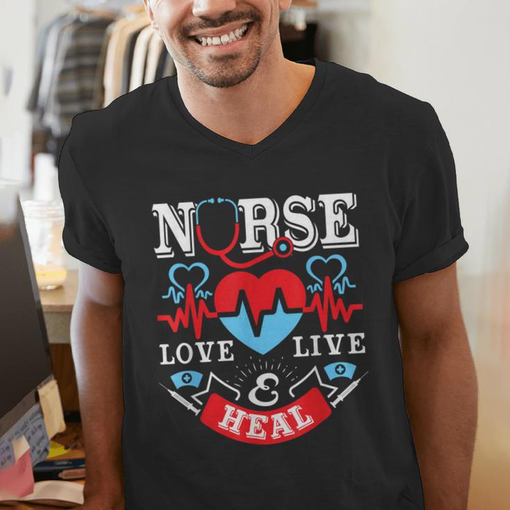 Nurse Live Love Heal Graduation Appreciation Valentines Day Men's V-Neck T-Shirt