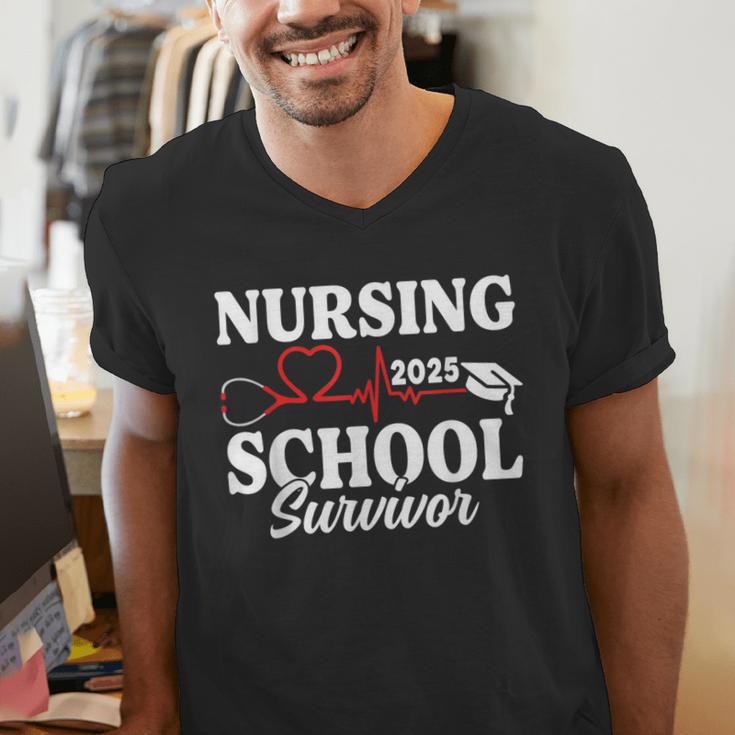 Nursing School Survivor 2025 RN ER Graduation Nurse Grad Men's V-Neck T-Shirt