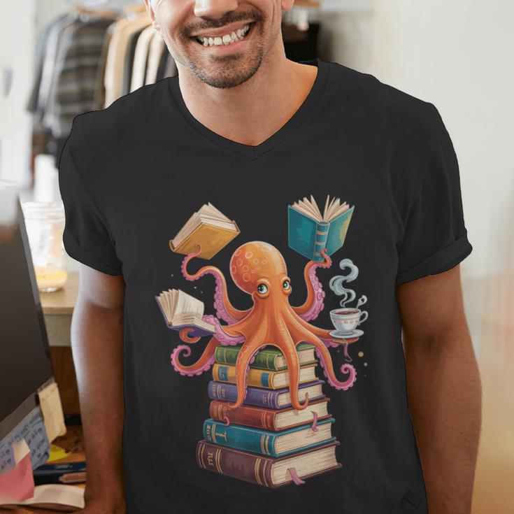 Octopus Book Reading Book Reader Ocean Octopus Men's V-Neck T-Shirt