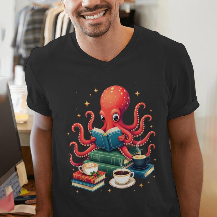 Octopus Reading Books Tea Coffee Men's V-Neck T-Shirt