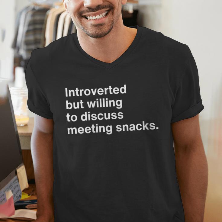 Office Humor Introverted Coworker Meeting Snack Foods Men's V-Neck T-Shirt