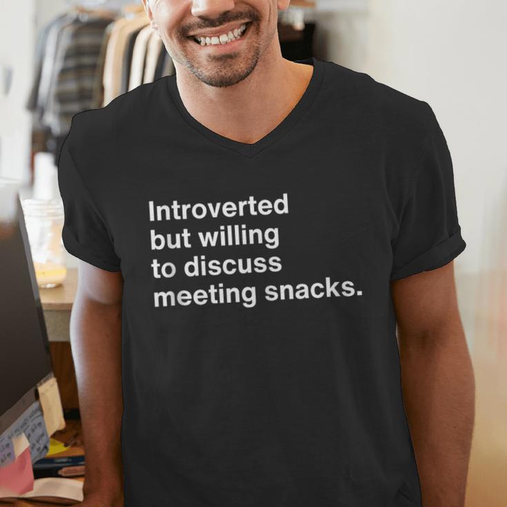 Office Humor Introverted Coworker Meeting Snack Foods Men's V-Neck T-Shirt