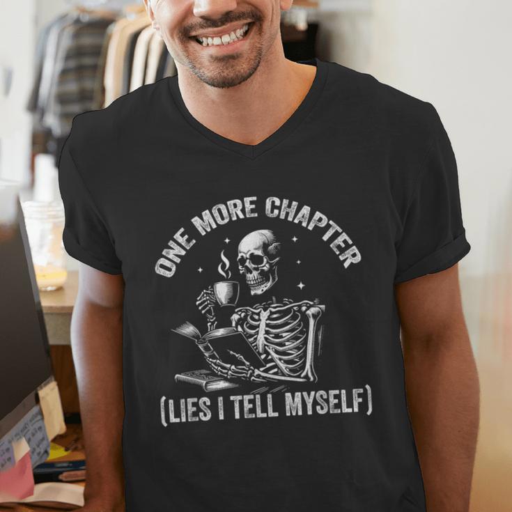 One More Chapter Skeleton Reading Book Lover Bookworm Men's V-Neck T-Shirt