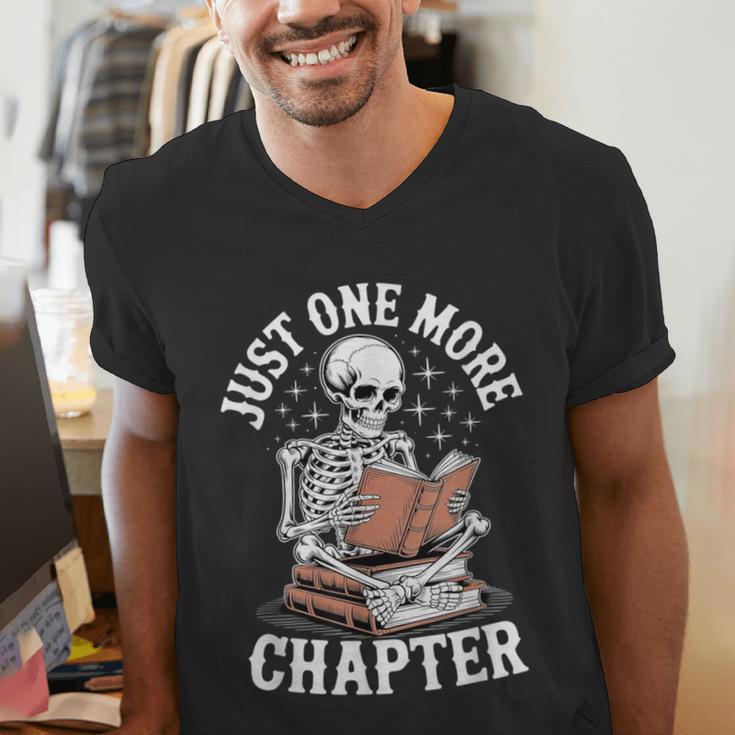 One More Chapter Skeleton Reading Books Lovers Readers Men's V-Neck T-Shirt One More Chapter Skeleton Reading Books Lovers Readers Men's V-Neck T-Shirt