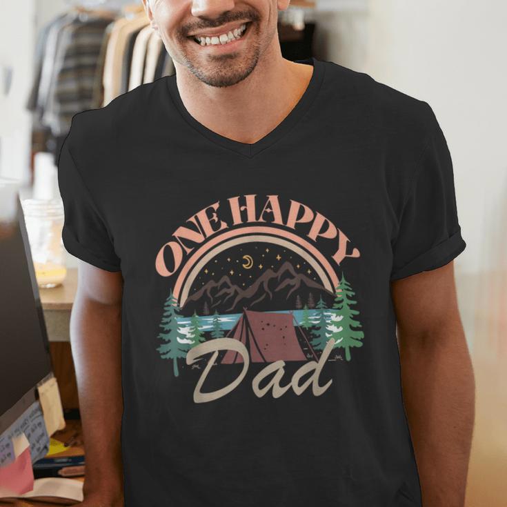 One Happy Dad First Birthday Camping Matching Family Party Men's V-Neck T-Shirt One Happy Dad First Birthday Camping Matching Family Party Men's V-Neck T-Shirt