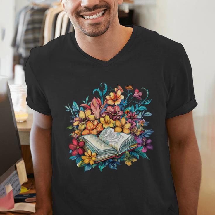 Open Book With Colorful Floral Reading Magic Men's V-Neck T-Shirt Open Book With Colorful Floral Reading Magic Men's V-Neck T-Shirt