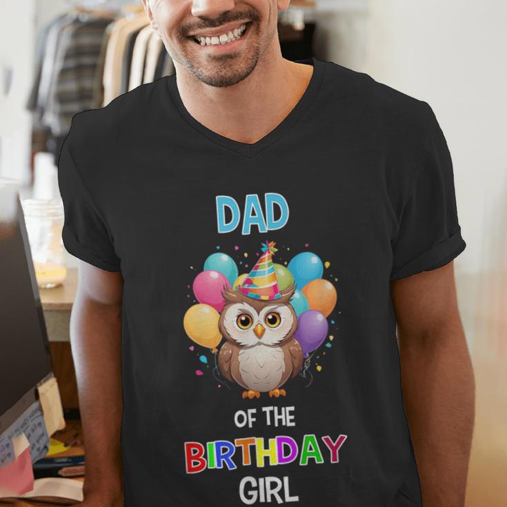 Owl Dad Birthday Party Dad Of The Birthday Girl Owl Men's V-Neck T-Shirt