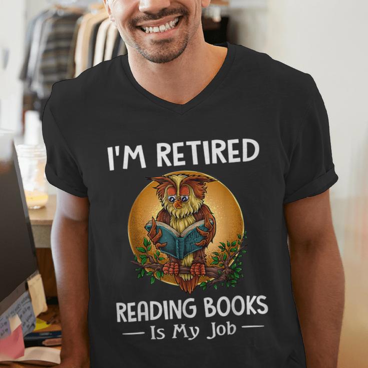 Owl I'm Retired Reading Books Is My Job Men's V-Neck T-Shirt