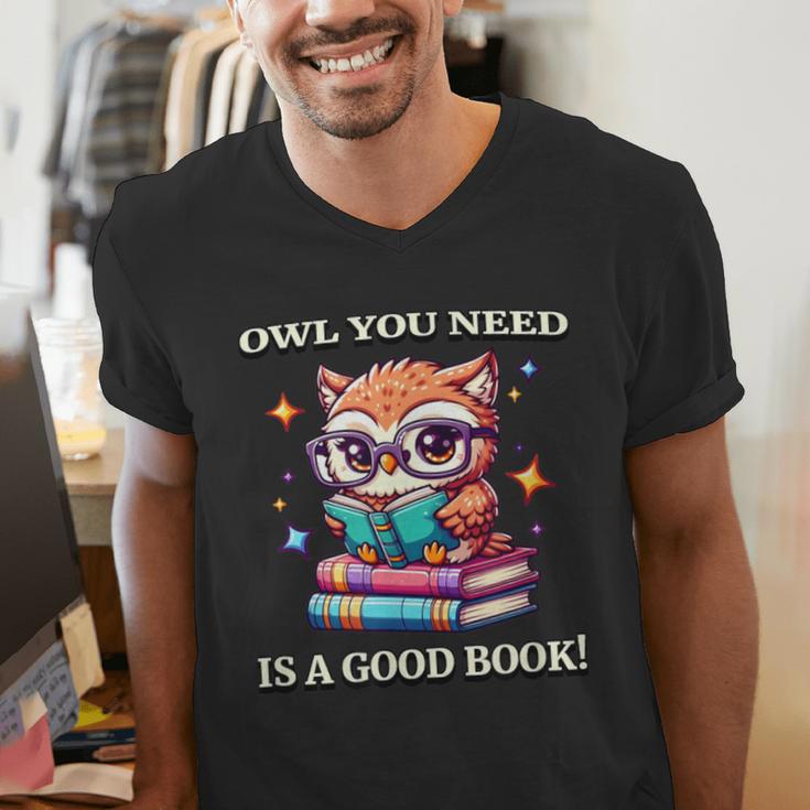 Owl You Need Is A Good Book Cute Love To Read Back 2 School Men's V-Neck T-Shirt