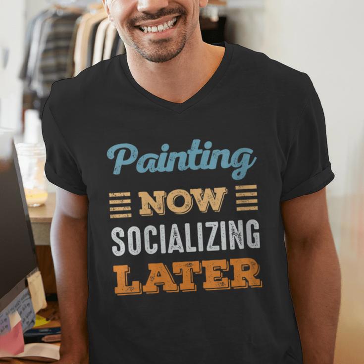 Painting Now Minimal Socializing Introvert Vintage Men's V-Neck T-Shirt