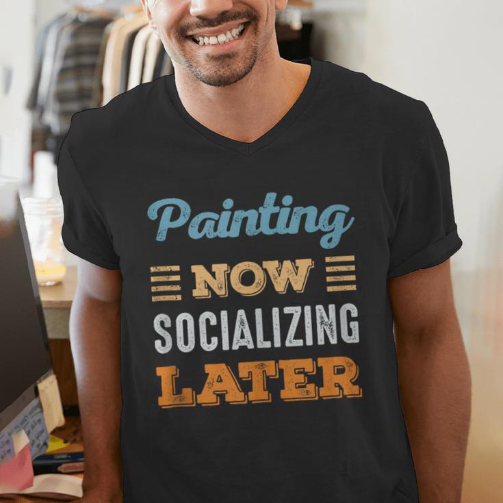 Painting Now Minimal Socializing Introvert Vintage Men's V-Neck T-Shirt