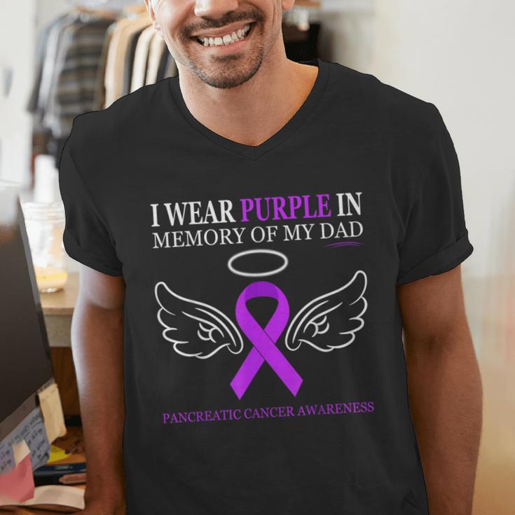 Pancreatic Cancer I Wear Purple In Memory Of My Dad Men's V-Neck T-Shirt