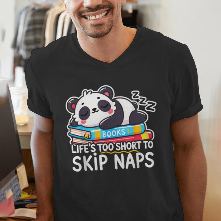 Panda Napping On Books Life’s Too Short To Skip Naps Men's V-Neck T-Shirt