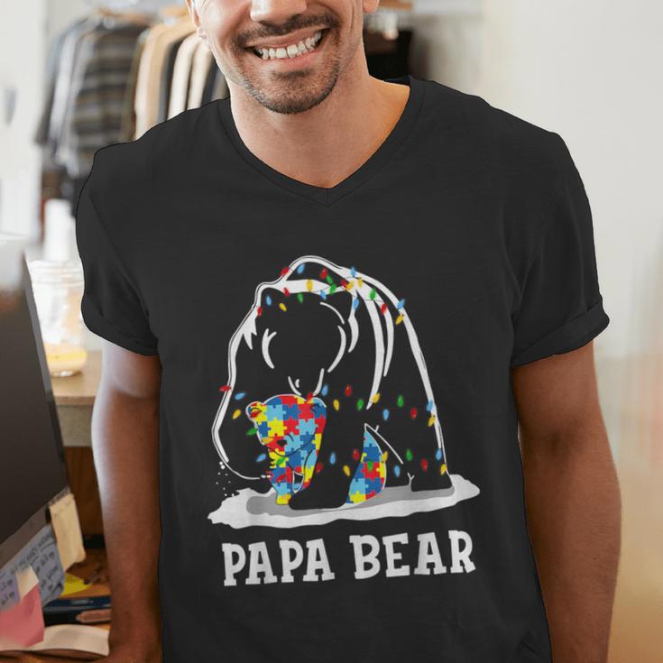 Papa Bear Autism Awareness Autism Matching Family Dad Men's V-Neck T-Shirt