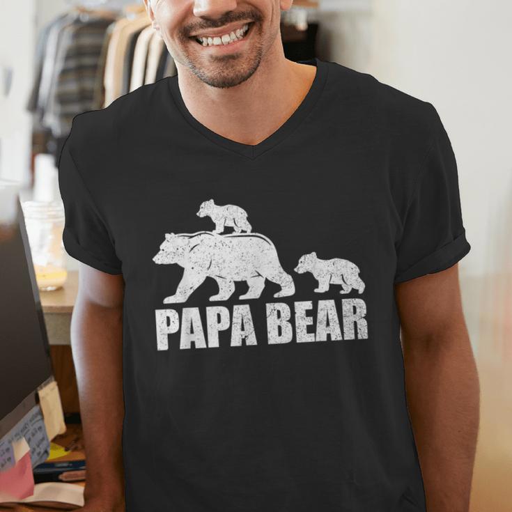 Papa Bear Two Cubs Shirt Daddy Bear Twin Tshirt Papa 2 Kids Men's V-Neck T-Shirt
