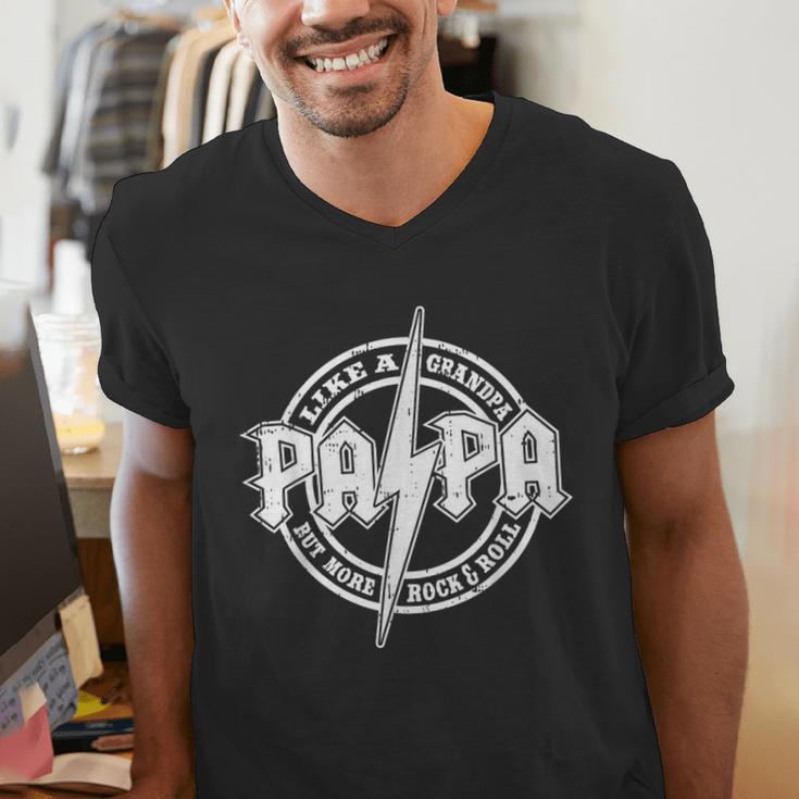 Papa Like A Grandpa Fathers Day Rocker Dad Rock Music Men Men's V-Neck T-Shirt
