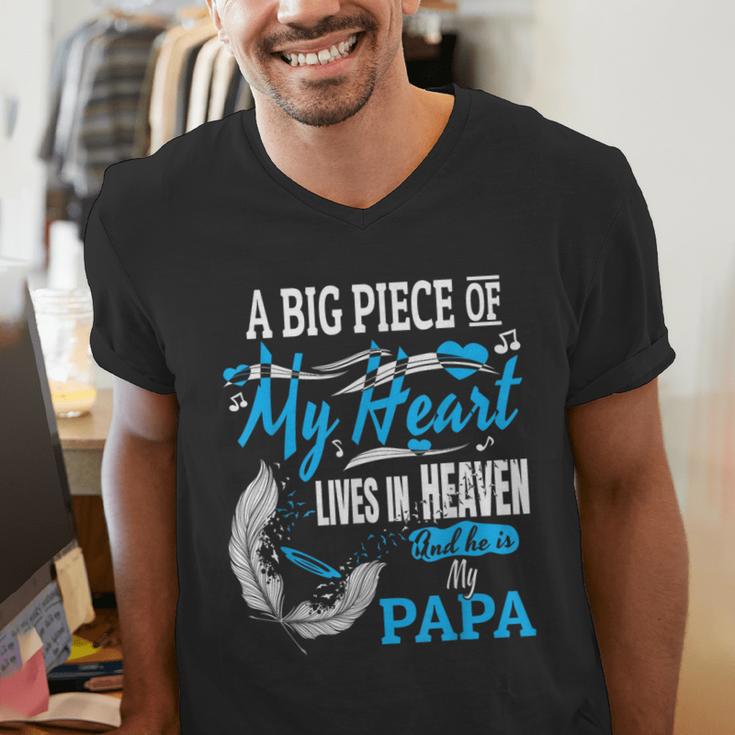 My Papa Lives In Heaven Shirt Memorial Day Papa Dad Grandpa Men's V-Neck T-Shirt
