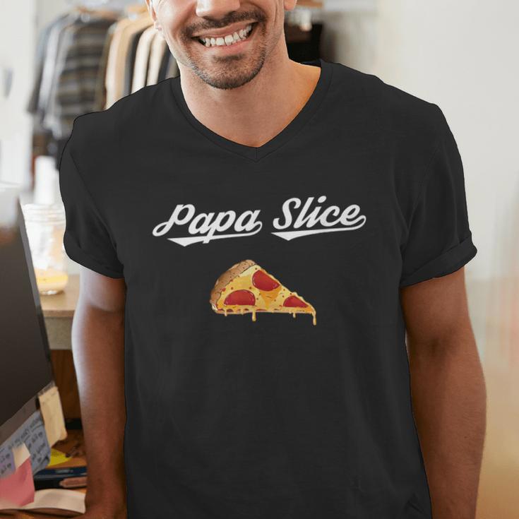Papa Slice Pizza Belly Expectant Dad Pizza Pregnancy Reveal Men's V-Neck T-Shirt