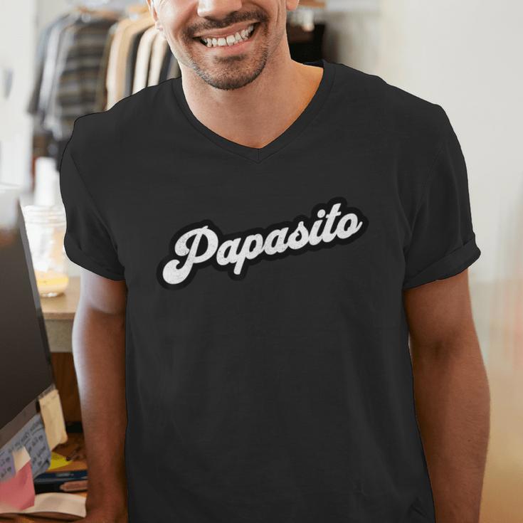 Papasito Bold Latino Dad Retro Text Men's V-Neck T-Shirt