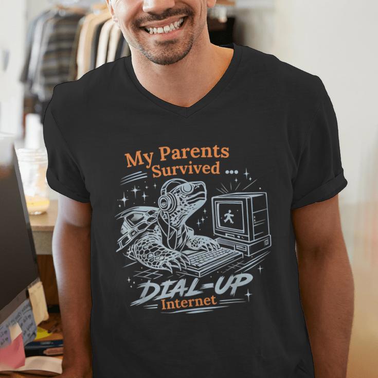 My Parents Survived Dial Up Internet Nostalgia Turtle Men's V-Neck T-Shirt