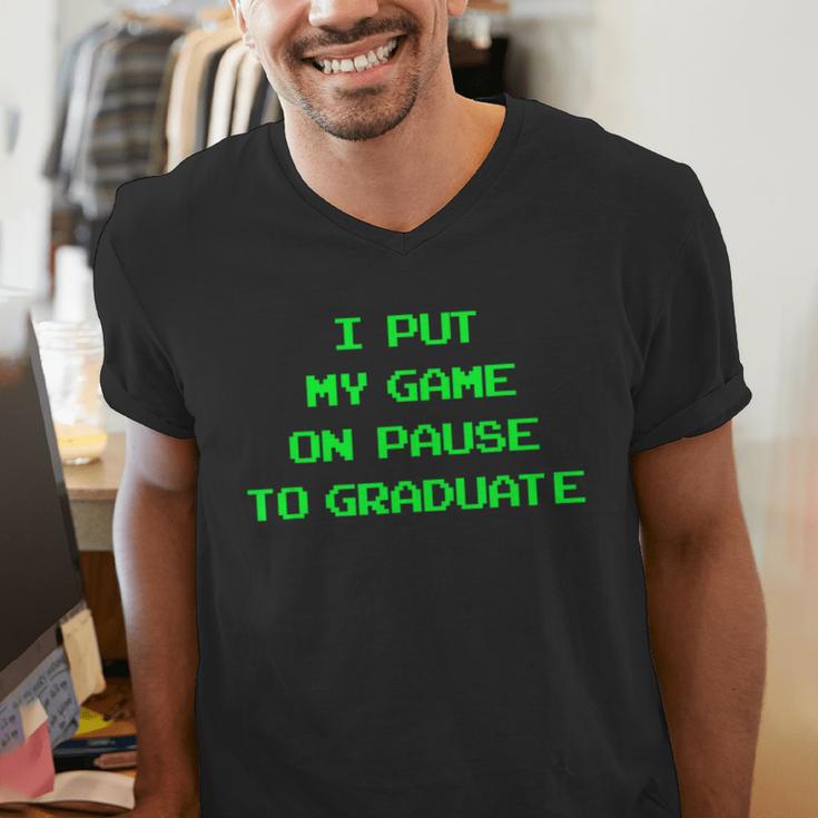 I Paused My Game To Graduate School Graduation Gamer Men's V-Neck T-Shirt