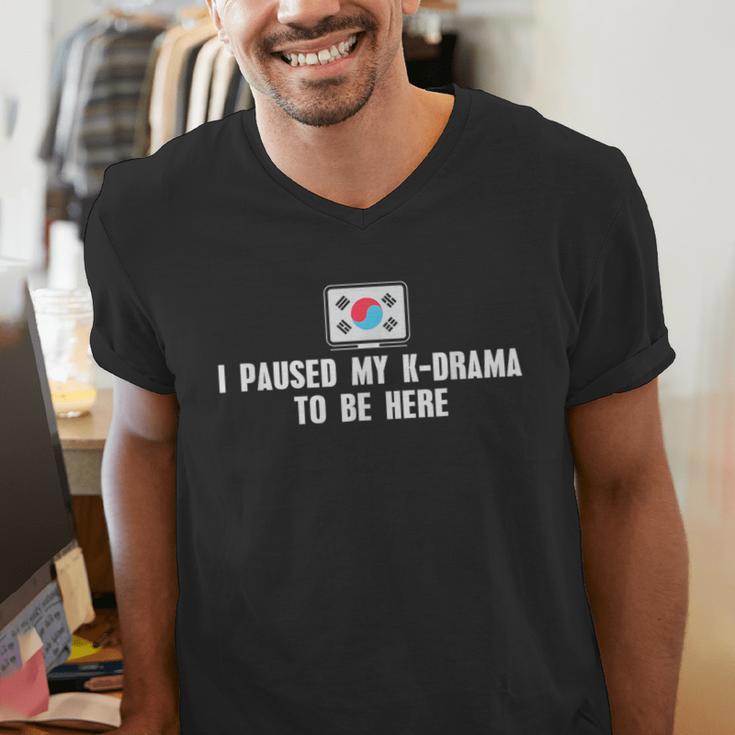 I Paused My K-Drama To Be Here Funny Introvert Korean Drama Men's V-Neck T-Shirt