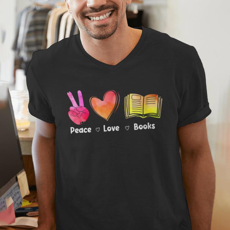 Peace Love Books Reader Librarian Library Book Men's V-Neck T-Shirt