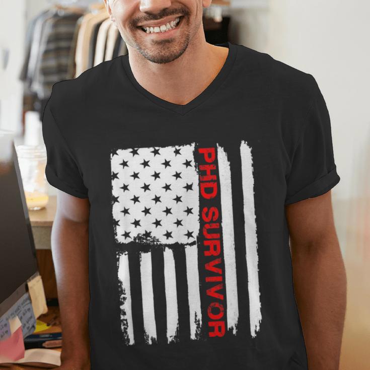 PhD Survivor Graduation American Flag Shirt Degree Tee Women Kids Men Men's V-Neck T-Shirt