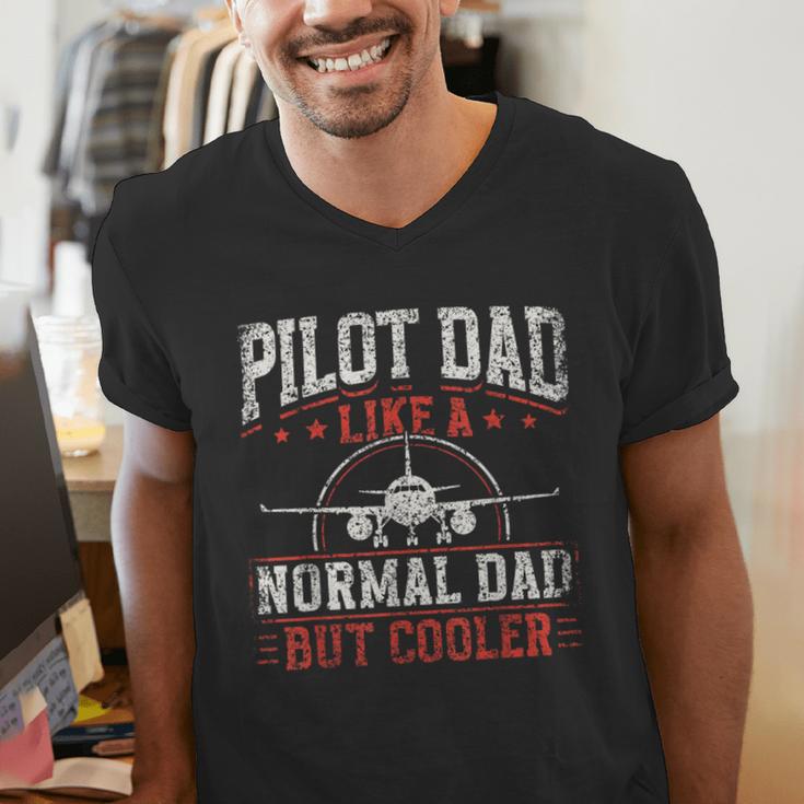 Pilot Dad Like A Normal Dad But Cooler Plane Aviator Pilot Men's V-Neck T-Shirt