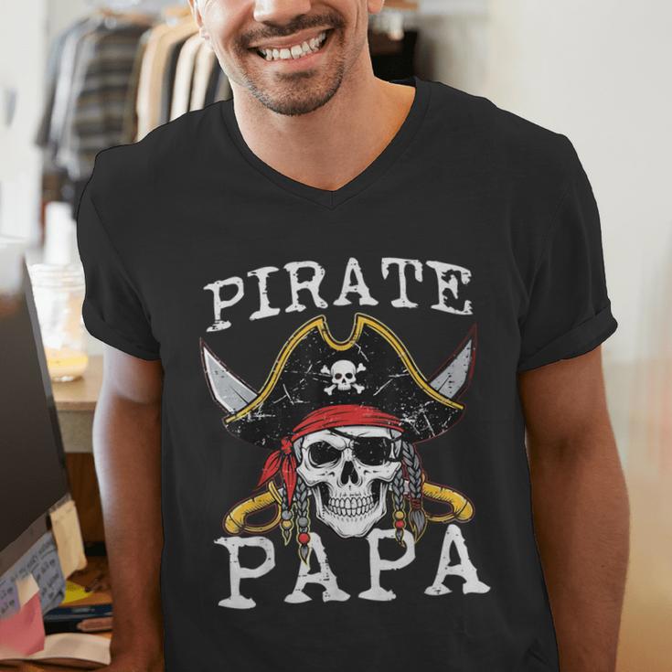 Pirate Papa Skull Family Matching Costume Dad Grandpa Men Men's V-Neck T-Shirt