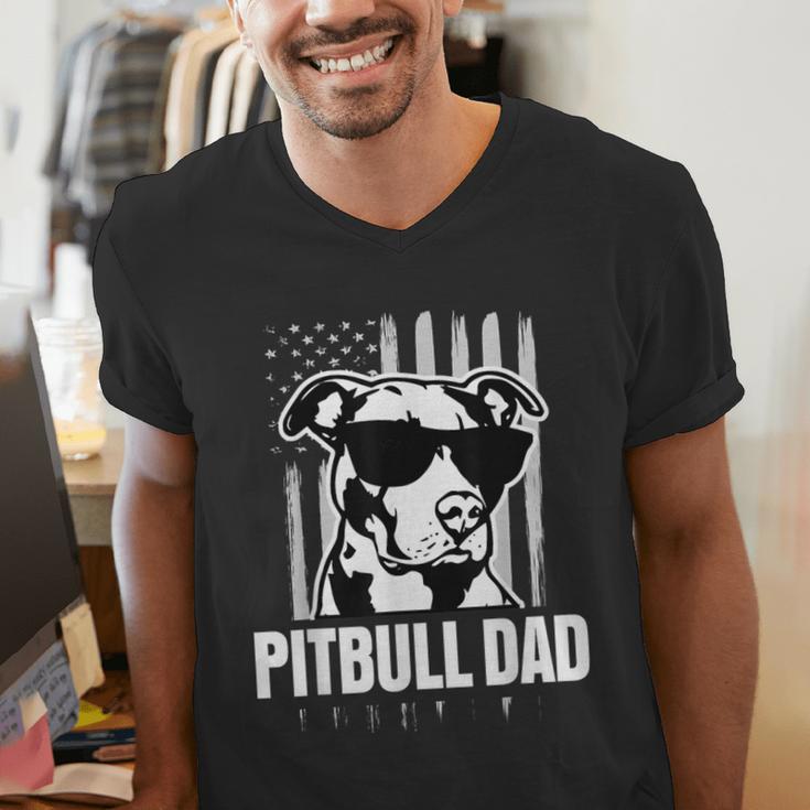 Pitbull Dad Men Pitbull Lover For Dog Dad American Flag Men's V-Neck T-Shirt Pitbull Dad Men Pitbull Lover For Dog Dad American Flag Men's V-Neck T-Shirt