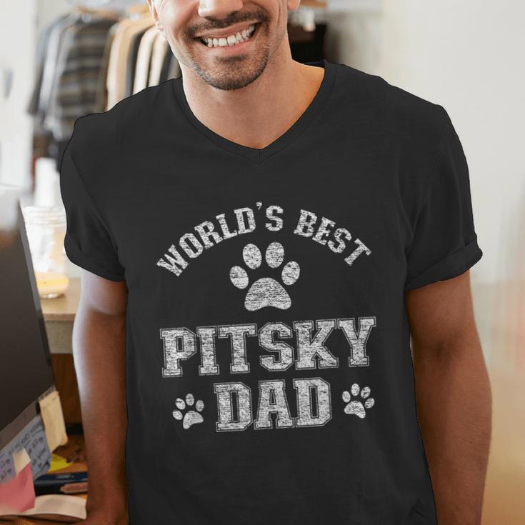 Pitsky Dog Dad World's Best Pitsky Daddy Men Women Girls Kids Men's V-Neck T-Shirt