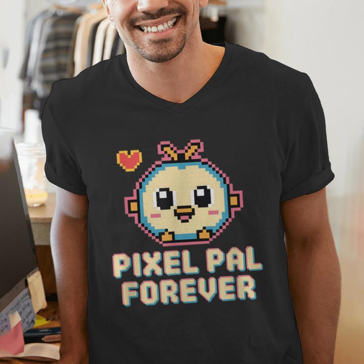Pixel Art Pet Y2K Retro Vintage Digital Nostalgia Y2K Tech Men's V-Neck T-Shirt