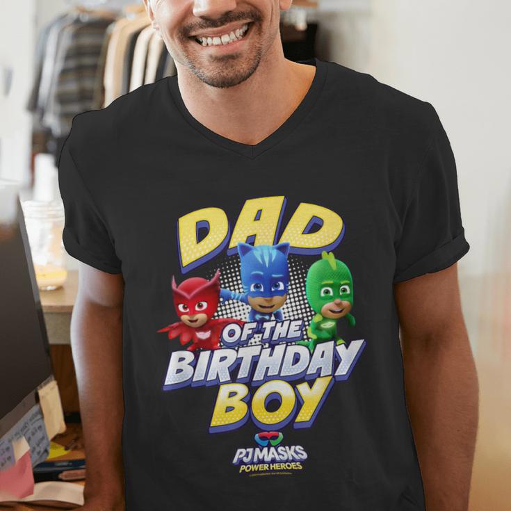 PJ Masks Group Shot Dad Of The Birthday Boy Logo Men's V-Neck T-Shirt