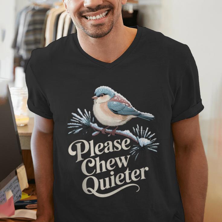 Please Chew Quieter Introvert Christmas Bird Lover Men's V-Neck T-Shirt