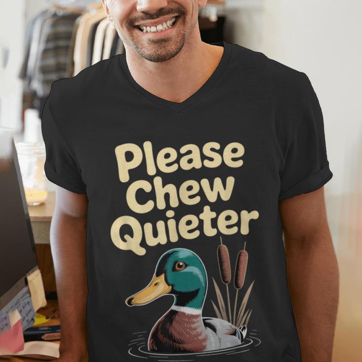 Please Chew Quieter Introvert Duck Lover Men's V-Neck T-Shirt
