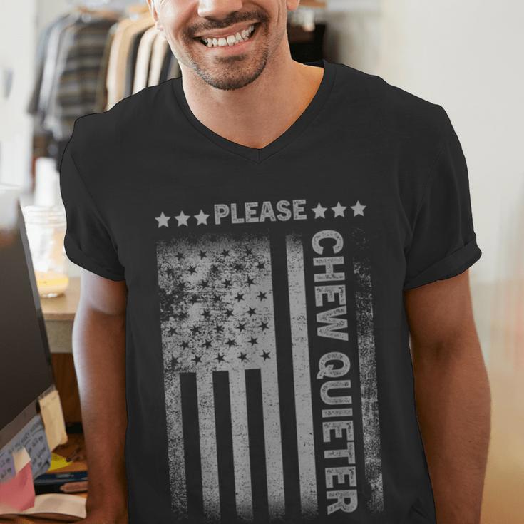 Please Chew Quieter Introvert USA Flag Vintage Men's V-Neck T-Shirt