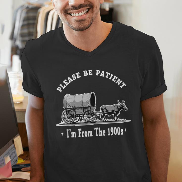 Please Be Patient I'm From The 1900s Oxen And Wagon Men's V-Neck T-Shirt Please Be Patient I'm From The 1900s Oxen And Wagon Men's V-Neck T-Shirt