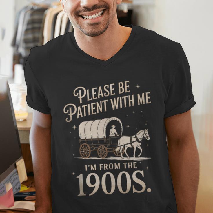 Please Be Patient With Me I'm From The 1900s Retro Western Men's V-Neck T-Shirt Please Be Patient With Me I'm From The 1900s Retro Western Men's V-Neck T-Shirt