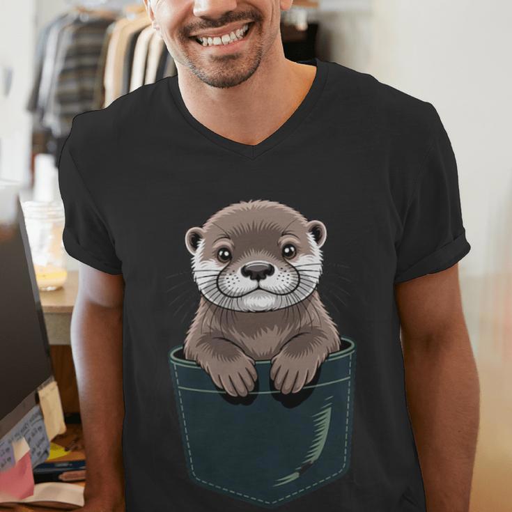 Pocket Otter Lover Introvert Cute Animal Fun Surprise Men's V-Neck T-Shirt