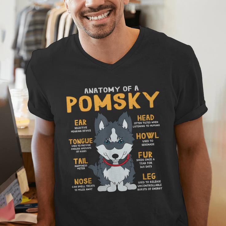 Pomsky Anatomy Dog Mom Dad Men's V-Neck T-Shirt